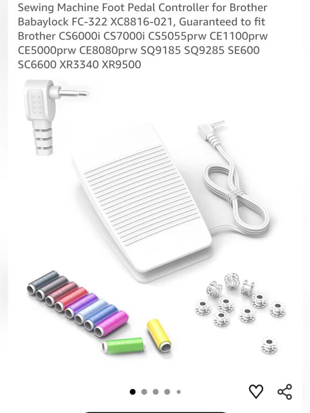 Universal White Sewing Machine Foot Pedal with Cable - White